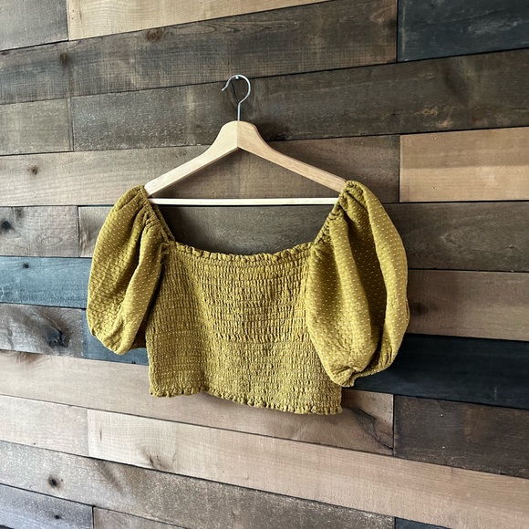Modern Wild Fable Mustard Yellow Smocked Puff Sleeve Crop Top – Size M - Picture 4 of 12